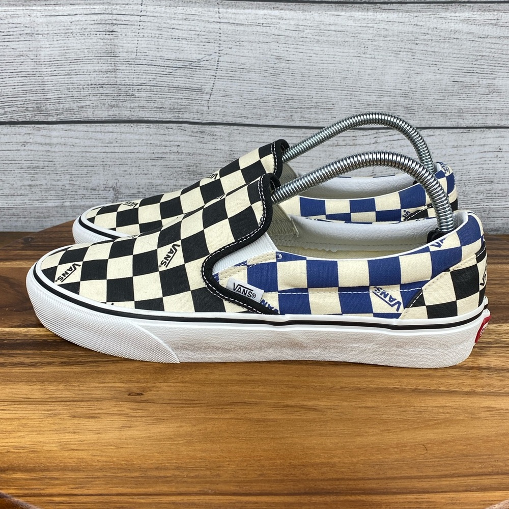 Vans Classic Slip On Big Checkerboard Black Navy Sneaker Women’s Shoe Size 10.5